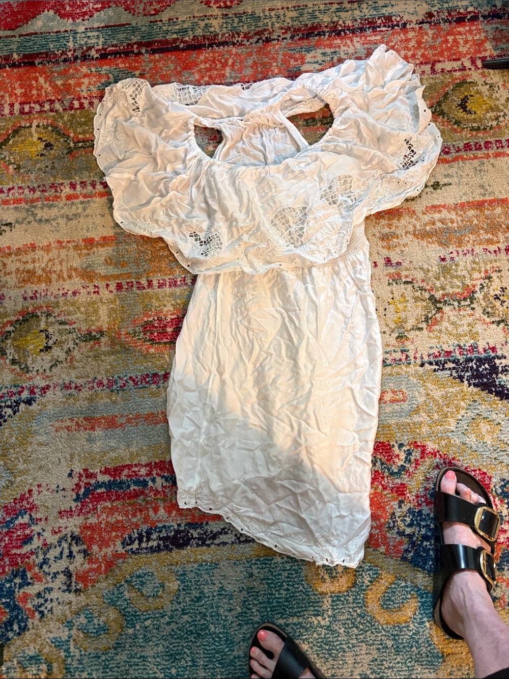 Free People White Off-Shoulder Crochet Trim Dress